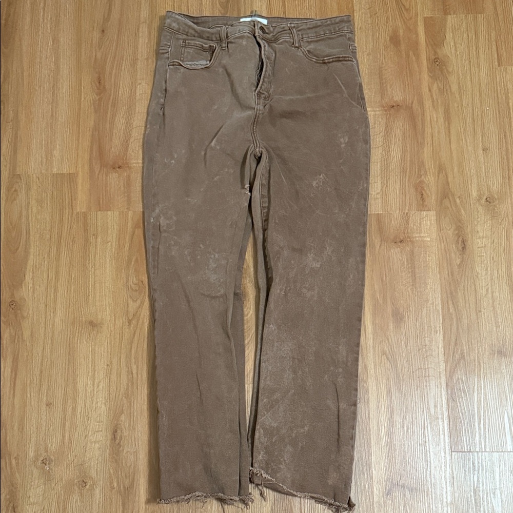 Brown Distressed and Beat Up Grunge Women's Straight Leg Jeans